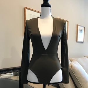 Lorenza Mink Silky Jersey Deep V Bodysuit